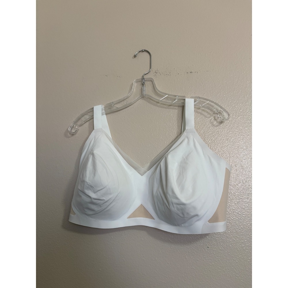 Honeylove Crossover V-Neck Bra White Tan Mesh Wireless Support Women's Size 1X+